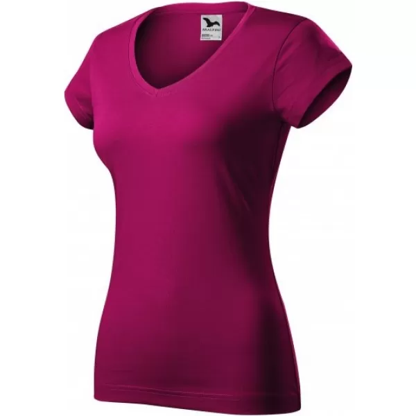  Női póló MALFINI FIT V-NECK 162 FUKSZIA VÖRÖS 