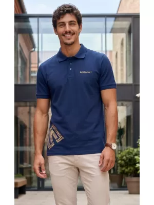Férfi póló gallérral ALTISPORT ALM013203 ÉJFÉLKÉK/ARANY
