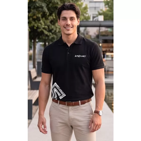  Férfi póló gallérral ALTISPORT ALM013203 FEKETE ÉS FEHÉR 