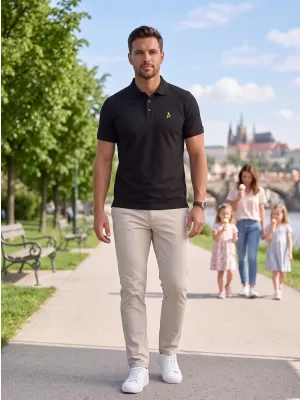 Prémium férfi póló gallérral ALTISPORT ALM002203 FEKETE ÉS ZÖLD