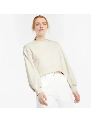 Női crop felső pulóver PUMA CLASSICS PUFF SLEEVE CREW 531616-73 ELEFÁNTCSONT IZZÁS