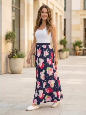 Női szoknya KIXMI PEONY SÖTÉTKÉK