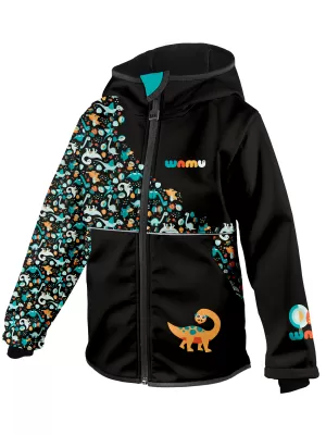 Gyerek hőszigetelt softshell kabát WAMU DINOSAUŘI FEKETE