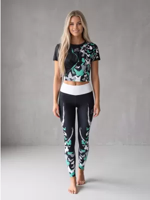 Női hosszú prémium leggings ALTISPORT VOJ/ALW022LEG01 FEKETE/TÜRKIZ
