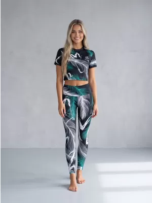 Női hosszú prémium leggings ALTISPORT VOJ/ALW001LEG01 FEKETE/TÜRKIZ