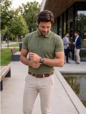 Férfi póló gallérral ALTISPORT NoPrint NP/ALM302 KHAKI