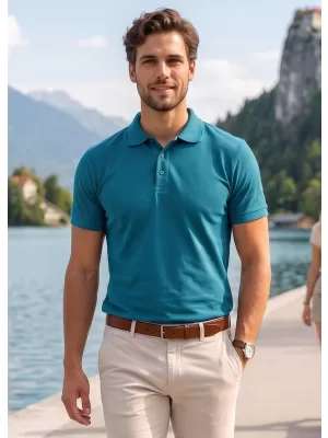Férfi póló gallérral ALTISPORT NoPrint NP/ALM302 SÖTÉT TÜRKIZ