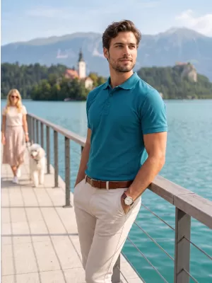 Férfi póló gallérral ALTISPORT NoPrint NP/ALM302 SÖTÉT TÜRKIZ