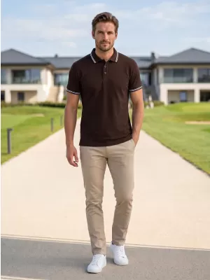 Férfi póló gallérral ALTISPORT NP/ALM921 KÁVÉ