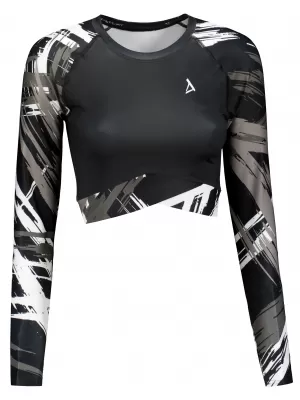 Női prémium, hosszú ujjú funkcionális crop felső ALTISPORT VOJ/ALW039TR04 FEKETE-FEHÉR