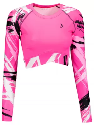 Női prémium, hosszú ujjú funkcionális crop felső ALTISPORT VOJ/ALW039TR04 FLUO RÓZSASZÍN