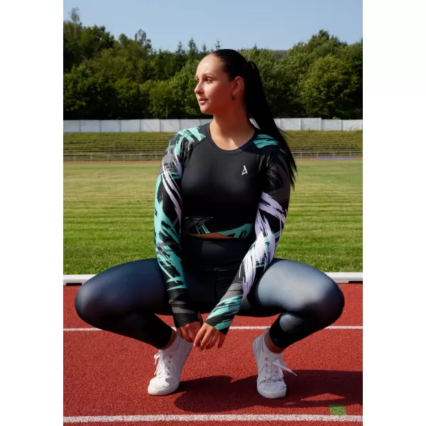  Női prémium, hosszú ujjú funkcionális crop felső ALTISPORT VOJ/ALW039TR04 FEKETE/TÜRKIZ 