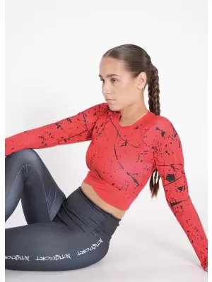 Női prémium, hosszú ujjú funkcionális crop felső ALTISPORT VOJ/ALW034TR04 PIROS