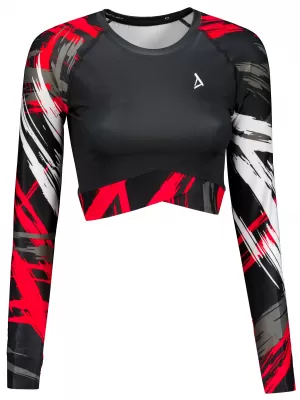 Női prémium, hosszú ujjú funkcionális crop felső ALTISPORT VOJ/ALW039TR04 FEKETE PIROS