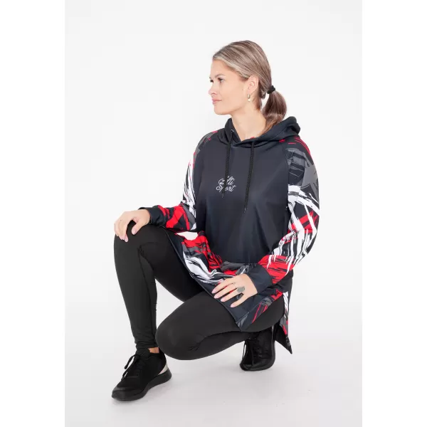  Prémium női funkcionális hosszabbított pulóver ALTISPORT VOJ/ALW039MI03 FEKETE/PIROS 