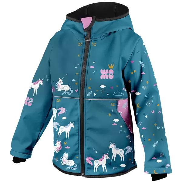  Gyermek softshell kabát WAMU JEDNOROŽCI KÉK 