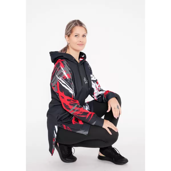  Prémium női funkcionális hosszabbított pulóver ALTISPORT VOJ/ALW039MI03 FEKETE/PIROS 