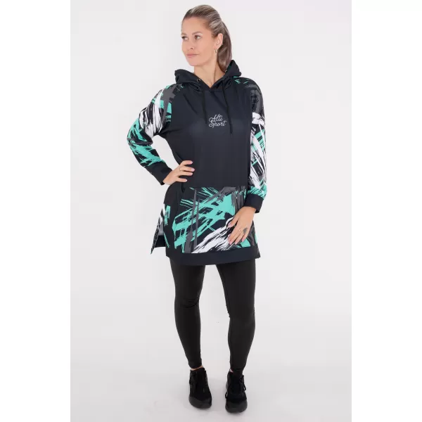  Prémium női funkcionális hosszabbított pulóver ALTISPORT VOJ/ALW039MI03 FEKETE/TÜRKIZ 
