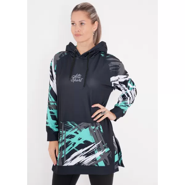  Prémium női funkcionális hosszabbított pulóver ALTISPORT VOJ/ALW039MI03 FEKETE/TÜRKIZ 