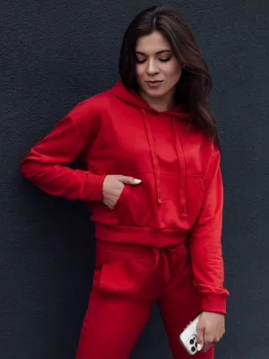 Női pulóver DSTREET TRENDHOOD PIROS