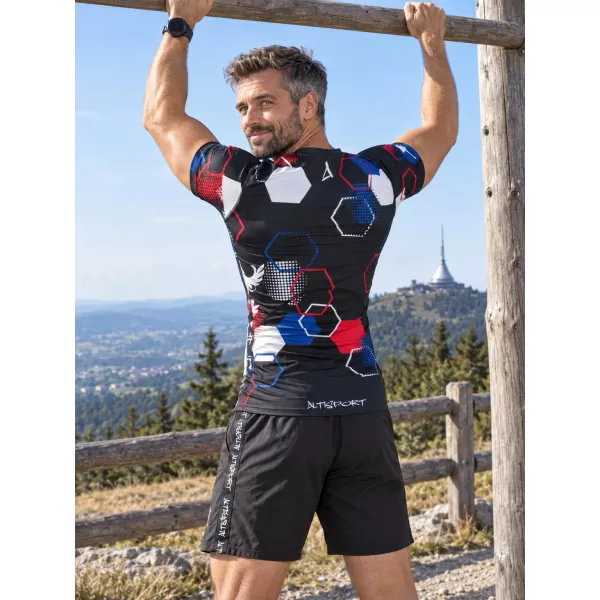  Férfi funkcionális kompressziós ing rövid ujjú prémium ALTISPORT VOJ/ALM036TR04 HEXA FEKETE 