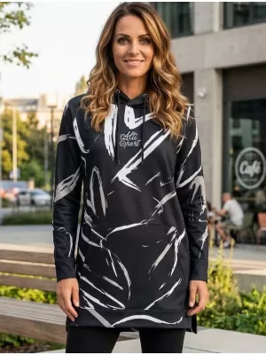 Prémium női funkcionális hosszabbított pulóver ALTISPORT VOJ/ALW049MI03 FEKETE-FEHÉR