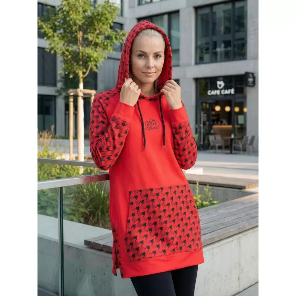  Prémium női funkcionális hosszabbított pulóver ALTISPORT VOJ/ALW048MI03 PIROS ÉS FEKETE 