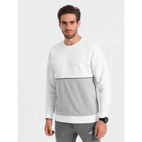  Férfi pulóver OMBRE OM-SSNZ-0130 FEHÉR ÉS SZÜRKE 