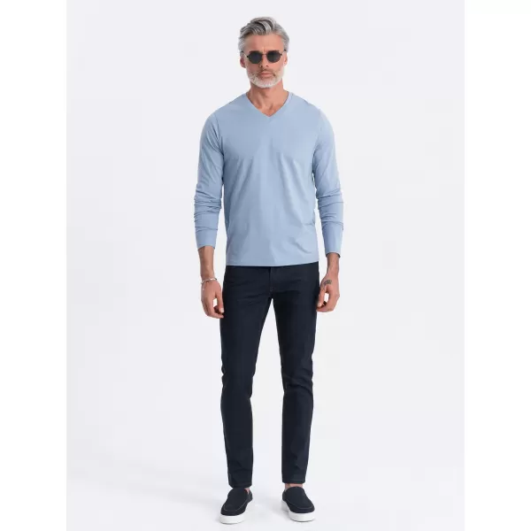  Férfi t -póló hosszú ujjú OMBRE OM-LSBL-0108 KÉK FARMER 