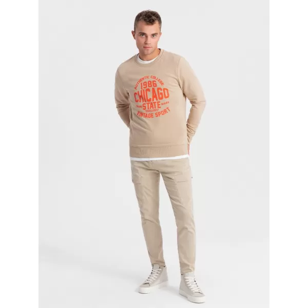  Férfi pulóver OMBRE OM-SSPS-0154 HOMOK 