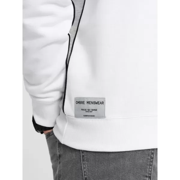  Férfi pulóver OMBRE OM-SSNZ-0130 FEHÉR ÉS SZÜRKE 
