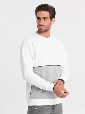Férfi pulóver OMBRE OM-SSNZ-0130 FEHÉR ÉS SZÜRKE