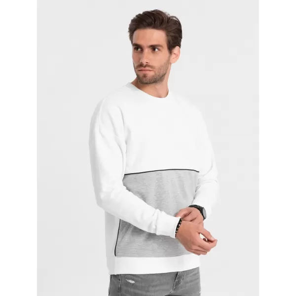  Férfi pulóver OMBRE OM-SSNZ-0130 FEHÉR ÉS SZÜRKE 