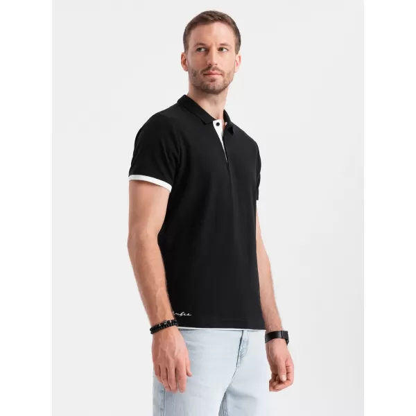  Mens t -phirt gallérral OMBRE OM-POSS-0113 FEKETE 