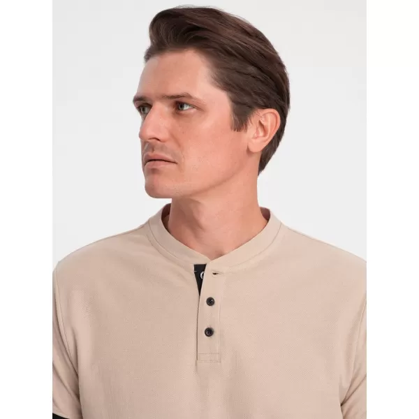  Mens t -phirt gallérral OMBRE OM-TSCT-0156 BÉZS 