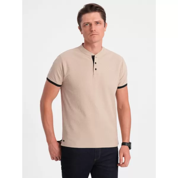  Mens t -phirt gallérral OMBRE OM-TSCT-0156 BÉZS 