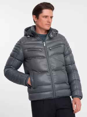 Férfi téli kabát OMBRE OM-JAHP-22FW-010 GRAFIT