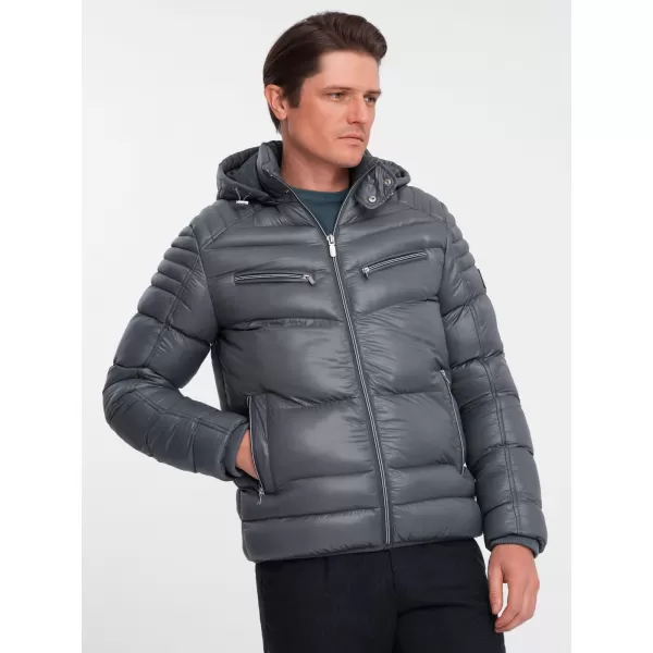  Férfi téli kabát OMBRE OM-JAHP-22FW-010 GRAFIT 