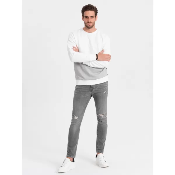  Férfi pulóver OMBRE OM-SSNZ-0130 FEHÉR ÉS SZÜRKE 