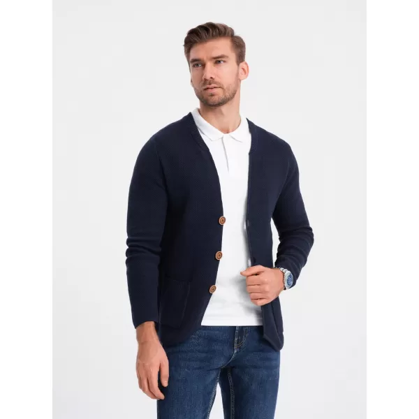  Férfi pulóver OMBRE OM-SWCD-0109 SÖTÉTKÉK 