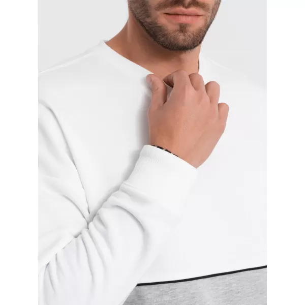  Férfi pulóver OMBRE OM-SSNZ-0130 FEHÉR ÉS SZÜRKE 