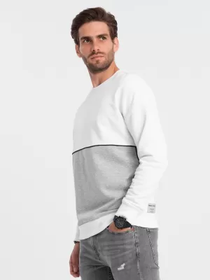 Férfi pulóver OMBRE OM-SSNZ-0130 FEHÉR ÉS SZÜRKE
