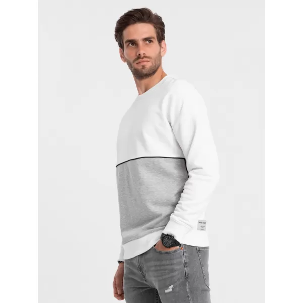  Férfi pulóver OMBRE OM-SSNZ-0130 FEHÉR ÉS SZÜRKE 