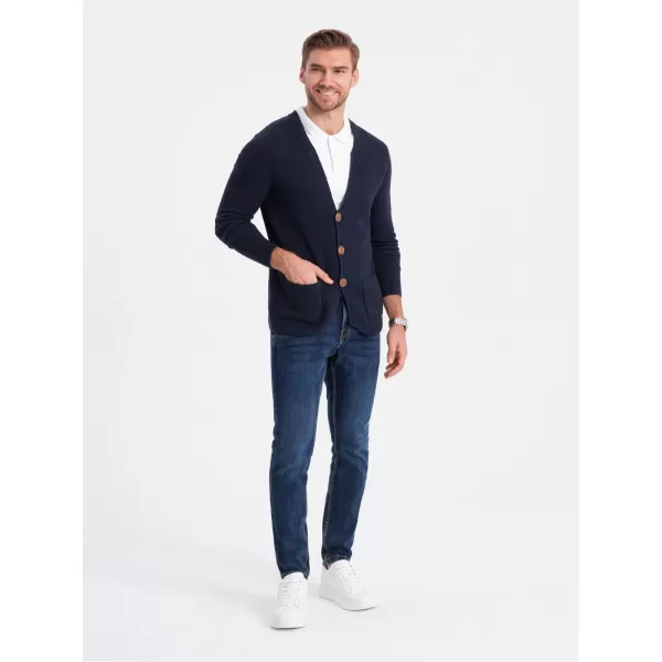  Férfi pulóver OMBRE OM-SWCD-0109 SÖTÉTKÉK 