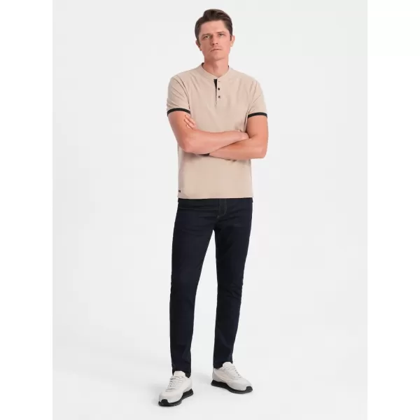  Mens t -phirt gallérral OMBRE OM-TSCT-0156 BÉZS 