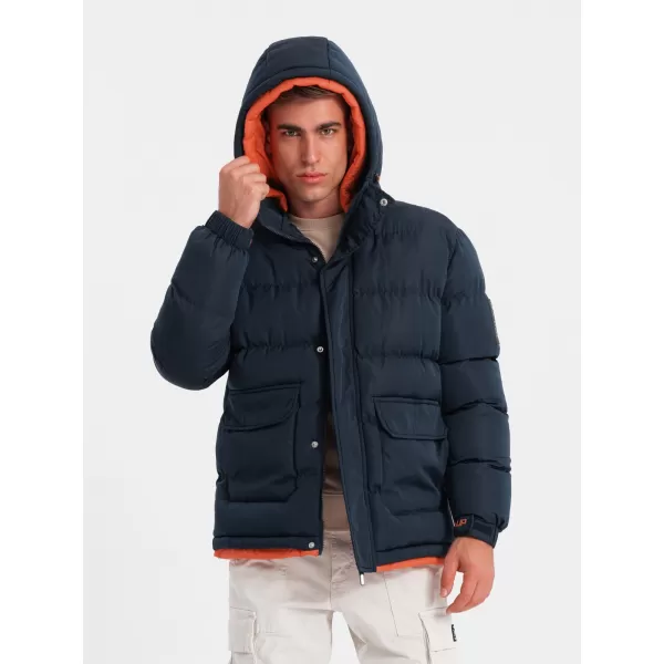  Férfi téli kabát OMBRE OM-JAHP-0208 SÖTÉTKÉK 