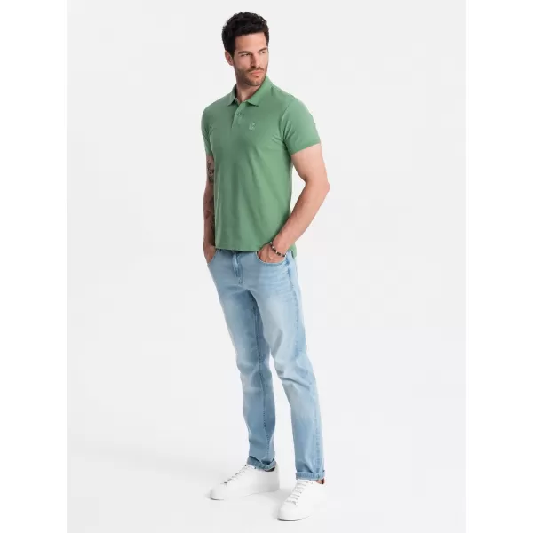  Mens t -phirt gallérral OMBRE OM-POBS-0100 ZÖLD 