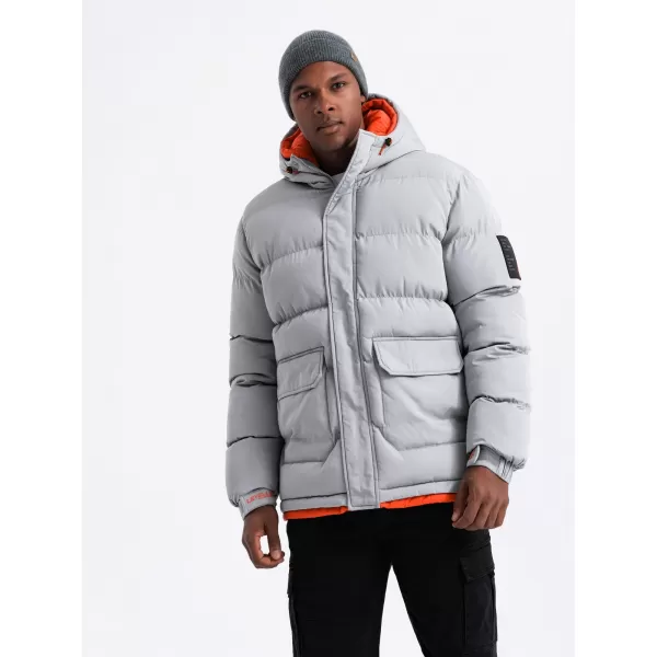  Férfi téli kabát OMBRE OM-JAHP-0208 SZÜRKE 