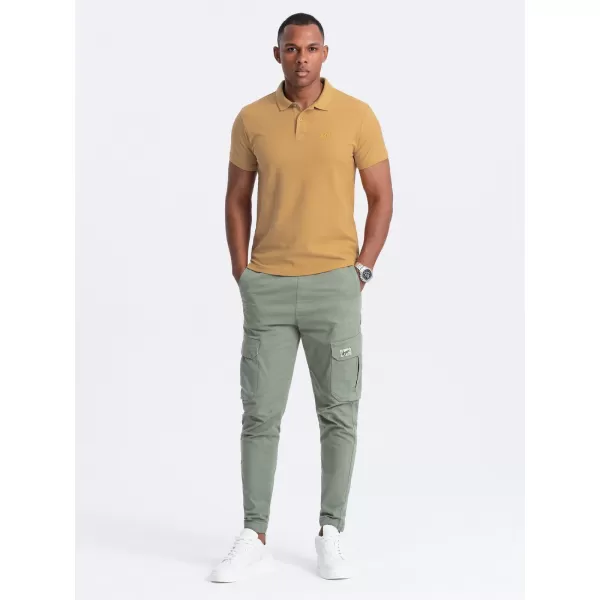  Mens t -phirt gallérral OMBRE OM-POBS-0100 MUSTÁR 