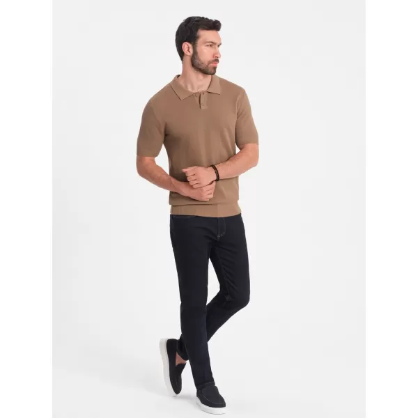  Mens t -phirt gallérral OMBRE OM-POSS-0117 VILÁGOSBARNA 